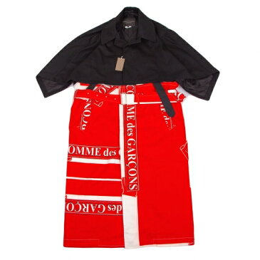 コムデギャルソン オムプリュスCOMME des GARCONS HOMME PLUS ロゴ総柄ドッキングポンチョコート 黒赤白L【中古】 【メンズ】