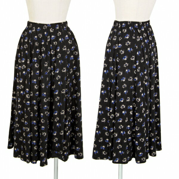 【中古】 ケンゾーKENZO フラワー総柄プリントフレアスカート 黒2【レディース】