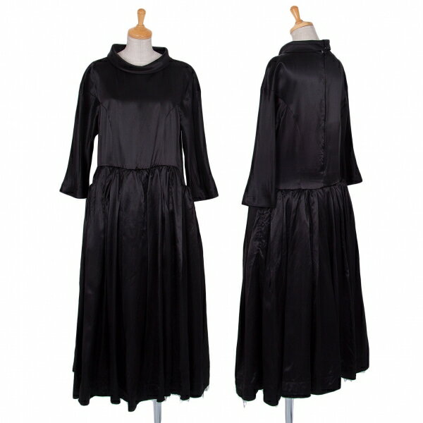 樂天商城 - 【中古】 コムデギャルソンCOMME des GARCONS サテンギャザー切替デザインワンピース 黒XS【レディース】