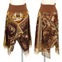 【中古】 ジャンポールゴルチエJean Paul GAULTIER PARIS インディアングラフィックプリントパワーネットスカート 茶黄他40【レディース】