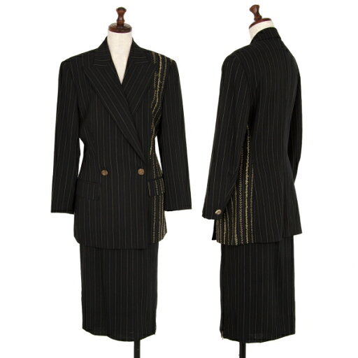 【中古】 ジャンポールゴルチエ ファムJean Paul GAULTIER FEMME ウールストライプステッチデザインセットアップスーツ 黒40【レディース】 【中古】 ジャンポールゴルチエ ファムJean Paul GAULTIER FEMME ウールストライプステッチデザインセットアップスーツ 黒40【レディース】