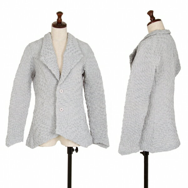【中古】 イッセイミヤケISSEY MIYAKE スチームストレッチ編み込み3Dプリーツトライアングルカラージャケット ライトグレー2【レディース】