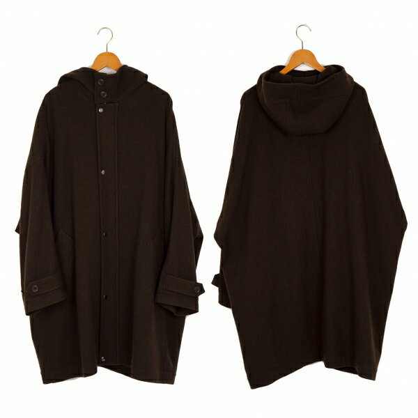 【中古】 グラウンド ワイGround Y 混紡ウールドルマンフーデッドコート 焦げ茶3【メンズ】