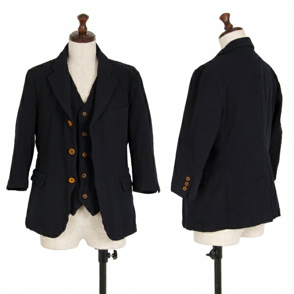 【中古】コムデギャルソンCOMME des GARCONS エステルベストレイヤード7分袖ジャケット 紺M【レディース】