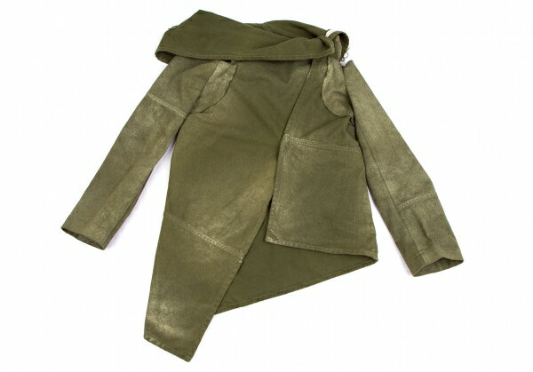 【中古】 コムデギャルソンCOMME des GARCONS グリッタープリントコットンスクエアデザインジャケット オリーブS位【レディース】