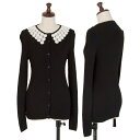 【中古】 モスキーノMOSCHINO フラワーレースカラーリブニットカーディガン 黒44【レディース】