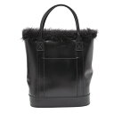 【中古】 ヨウジヤマモト ファムYohji Yamamoto FEMME フェイクファー切替レザートートバッグ 黒【レディース】(4)