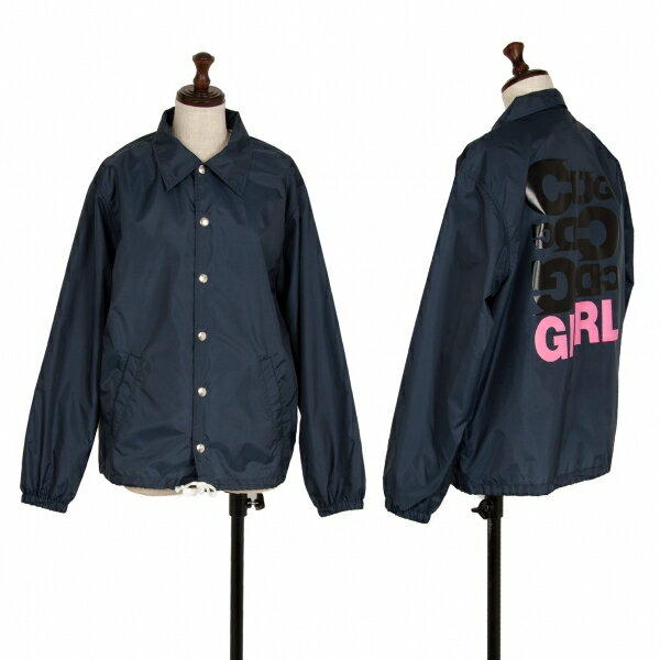 コムデギャルソン ガールCOMME des GARCONS GIRL バックロゴプリントコーチジャケット 紺L 