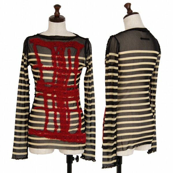 【中古】 ジャンポールゴルチエ ファムJean Paul GAULTIER FEMME 毛糸刺繍ボーダーパワーネットカット..