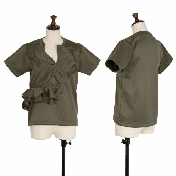 【中古】 コムデギャルソンCOMME des GARCONS 生地貼り付け鹿の子半袖カットソー カーキS【レディース】