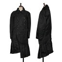 【中古】 コムデギャルソンCOMME des GARCONS 異素材切替裾プリーツダブルコート 黒S【レディース】