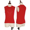 【中古】 ヴェルサーチ ジーンズクチュールVERSACE JEANS COUTURE スコーピオンメッシュ切替ノースリーブ 赤S位【レディース】
