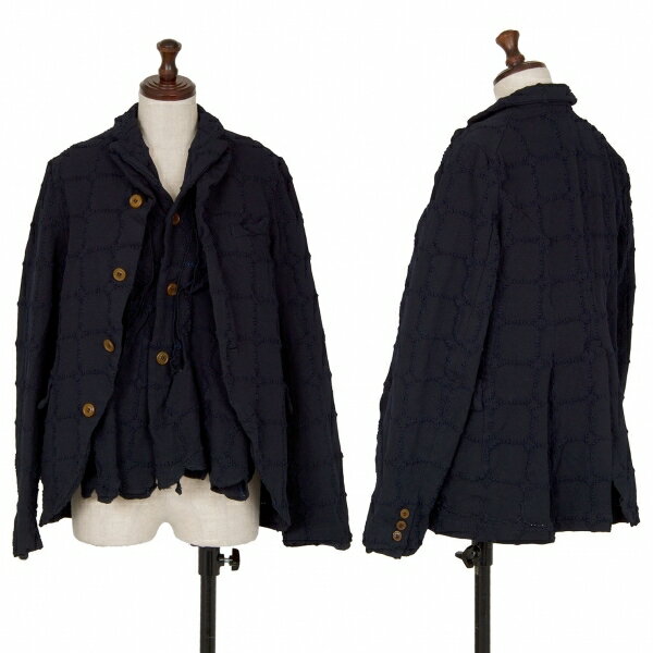 【中古】 コムコム コムデギャルソンCOMME des GARCONS タイル刺繍エステルフロントレイヤードジャケット 紺XS【レディース】