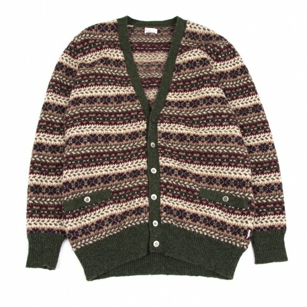 【中古】 パパスPapas フェアアイルジャガードウールニットカーディガン カーキ他L位【メンズ】