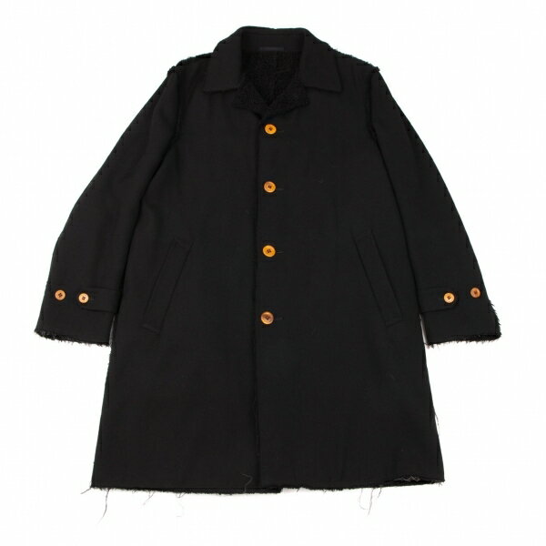 【中古】 コムデギャルソン オムプリュスCOMME des GARCONS HOMME PLUS ボア貼り合わせウールギャバダブルコート 黒L【メンズ】