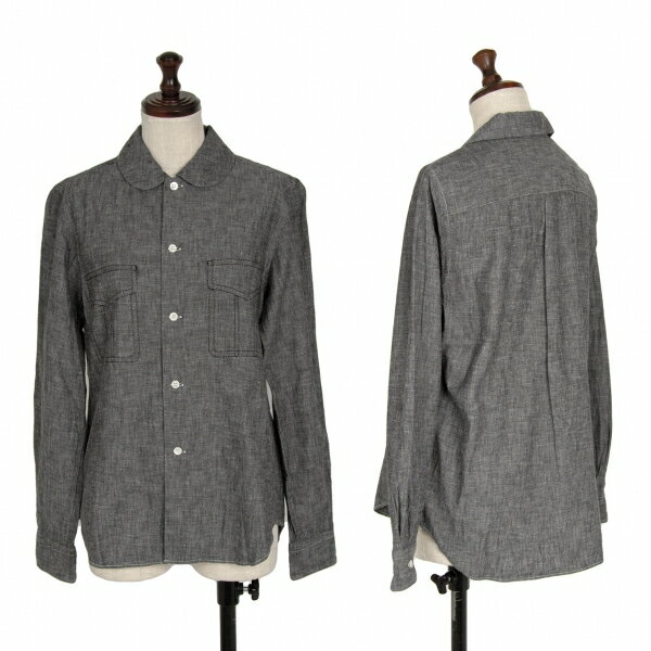【中古】 コムコム コムデギャルソンCOMME des GARCONS トロンプルイユステッチポケットラウンドカラーシャツ グレーXS【レディース】