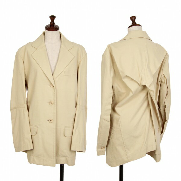 【中古】 イッセイミヤケISSEY MIYAKE 起毛コットンバックつまみ変形デザインジャケット ベージュL【レディース】