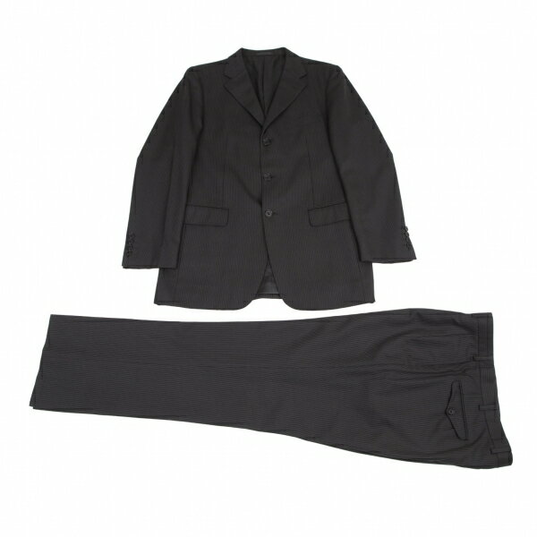 【中古】 バーバリー ブラックレーベルBURBERRY BLACK LABEL ウールピンストライプセットアップスーツ 黒42L【メンズ】