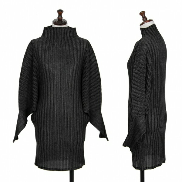【中古】 プリーツプリーズPLEATS PLEASE プリーツハイネックドルマンチュニック 黒3【レディース】