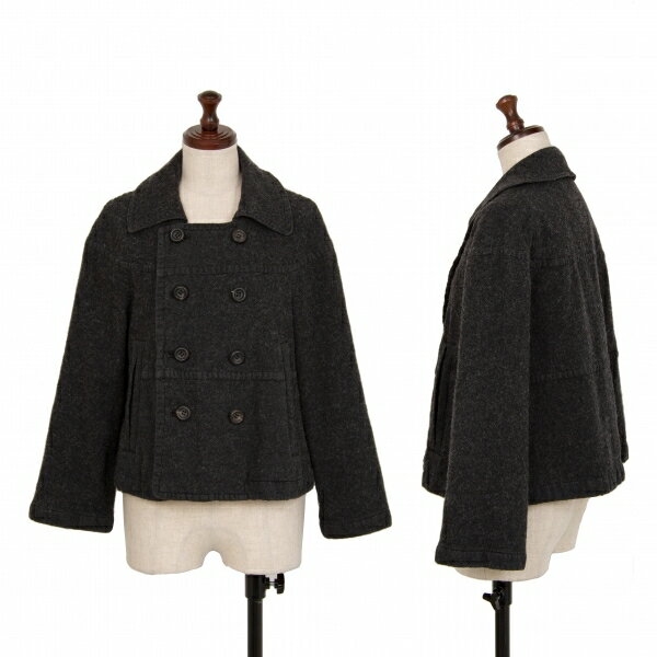 【中古】 トリココムデギャルソンtricot COMME des GARCONSコットンウール切替デザインショートジャケット チャコールM【レディース】