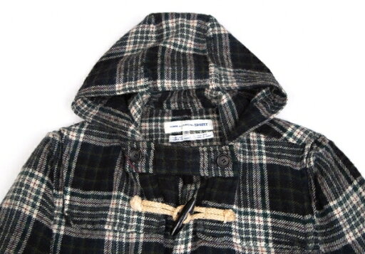 【中古】 コムデギャルソン シャツCOMME des GARCONS SHIRT ウール縮絨チェックダッフルコート 緑白S【メンズ】