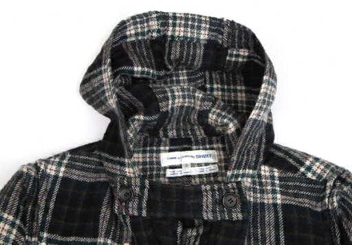 【中古】 コムデギャルソン シャツCOMME des GARCONS SHIRT ウール縮絨チェックダッフルコート 緑白S【メンズ】