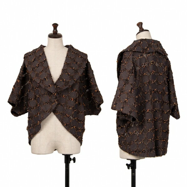 【中古】 イッセイミヤケ ハートISSEY MIYAKE HaaT ドットパッチ叩きつけレースサークルシルエットジャケット 茶紺2【レディース】