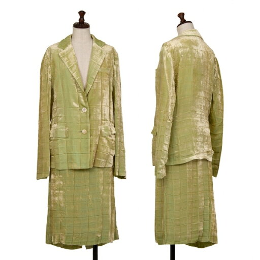 【中古】 イッセイミヤケISSEY MIYAKE シワプリーツベロアセットアップスーツ 黄緑3【レディース】 【中古】 イッセイミヤケISSEY MIYAKE シワプリーツベロアセットアップスーツ 黄緑3【レディース】