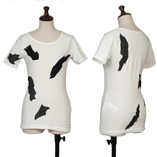 【中古】 ヨウジヤマモト ファムYohji Yamamoto FEMME くり抜きピースプリントパッチTシャツ 白2【レディース】 【中古】 ヨウジヤマモト ファムYohji Yamamoto FEMME くり抜きピースプリントパッチTシャツ 白2【レディース】