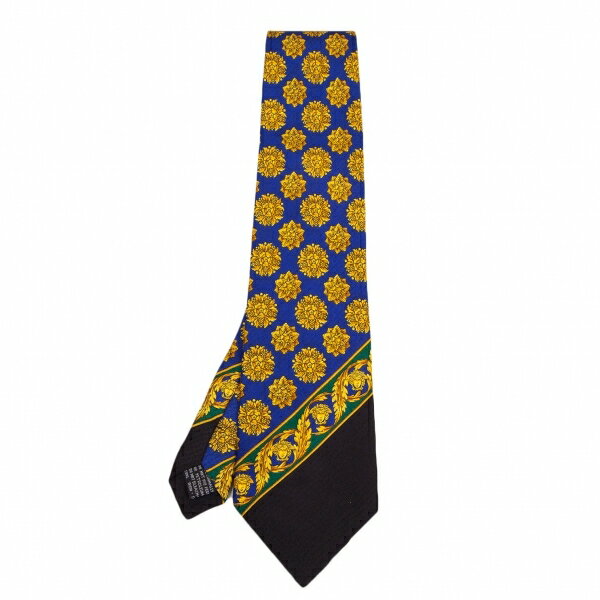 ジャンニヴェルサーチGIANNI VERSACE バロックメデューサプリントシルクタイ 青黄【中古】 【メンズ】