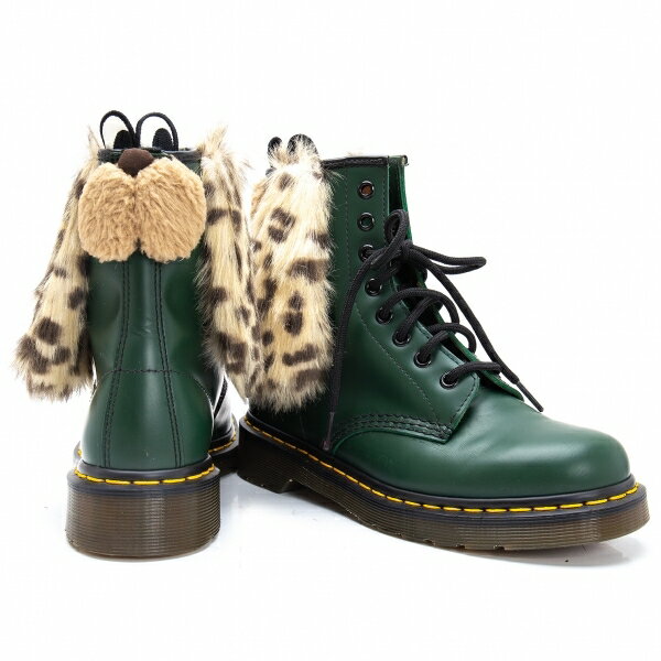 【中古】ドクターマーチンDr.Martens ドッグ装飾8ホールレザーブーツ 緑37【レディース】