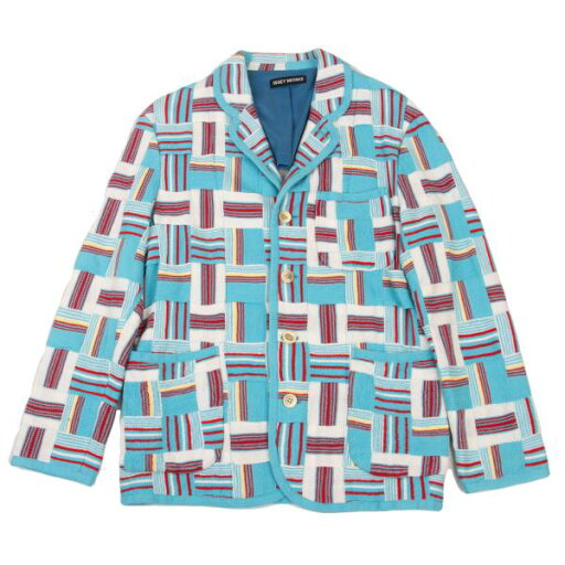 【中古】 イッセイミヤケ メンISSEY MIYAKE MEN コットンストライプニットパッチワークデザインジャケット 白水色4【メンズ】 【中古】 イッセイミヤケ メンISSEY MIYAKE MEN コットンストライプニットパッチワークデザインジャケット 白水色4【メンズ】