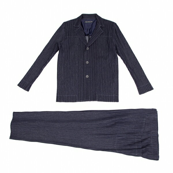 【中古】 イッセイミヤケ メンISSEY MIYAKE MEN デニムプリントプリーツセットアップスーツ インディゴ4【メンズ】