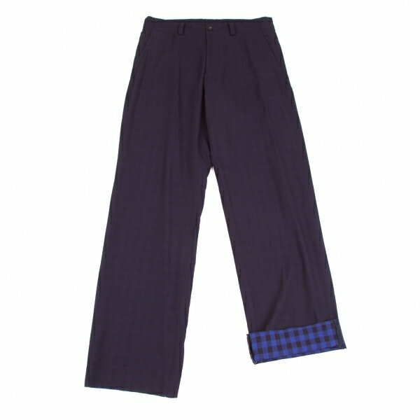 【中古】 イッセイミヤケ メンISSEY MIYAKE MEN 裏ブロックチェックサマーウールパンツ 紺4【メンズ】