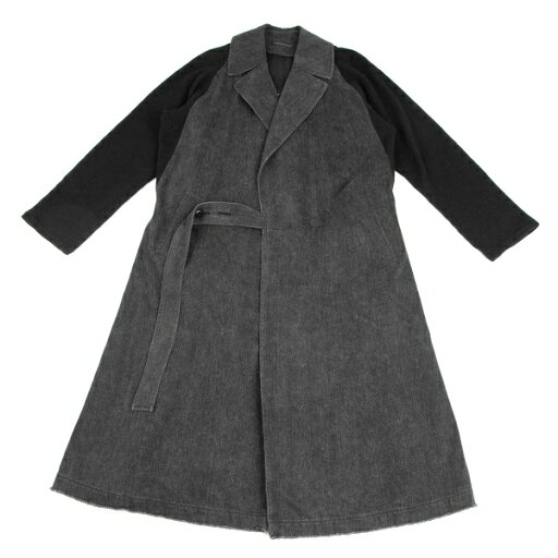【中古】 ワイズY's ニット切替デニムラップコート ブラック1【レディース】