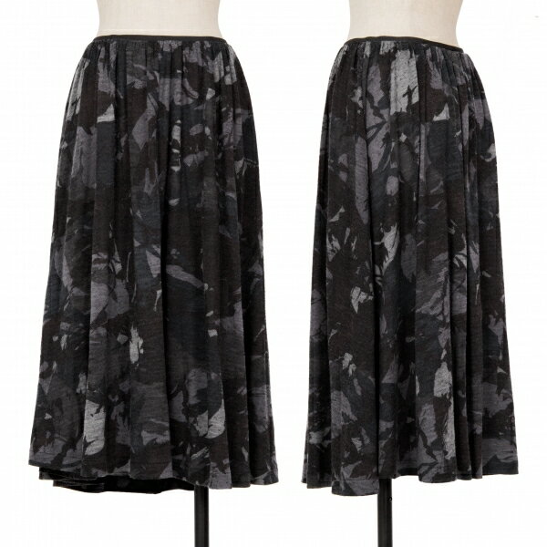 【中古】 ワイズY's プリントウールニットスカート グレー黒青2【レディース】