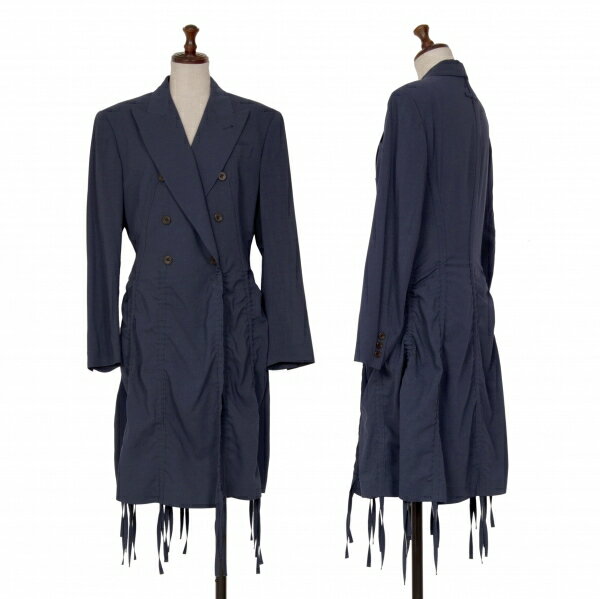 【中古】 ジャンポールゴルチエ ファムJean Paul GAULTIER FEMME ウールギャザーフリンジテーラードジャケット 青40【レディース】