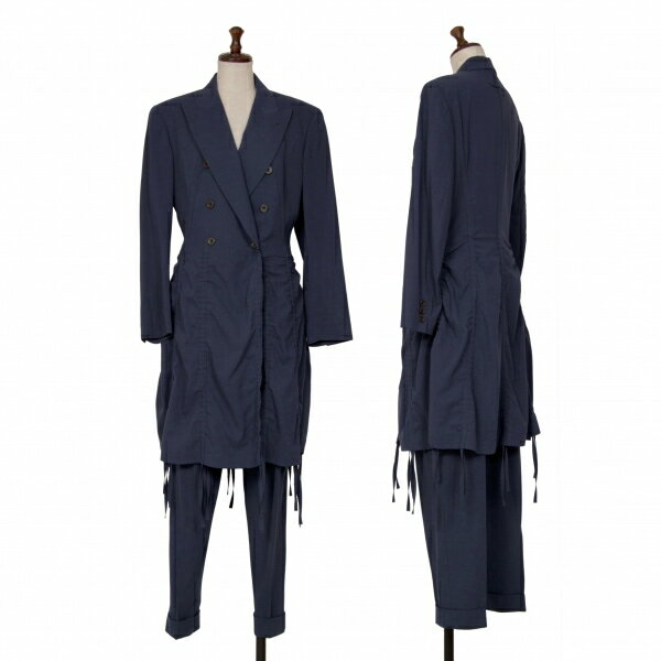 【中古】 ジャンポールゴルチエ ファムJean Paul GAULTIER FEMME ウールギャザーフリンジセットアップスーツ 青40・42【レディース】