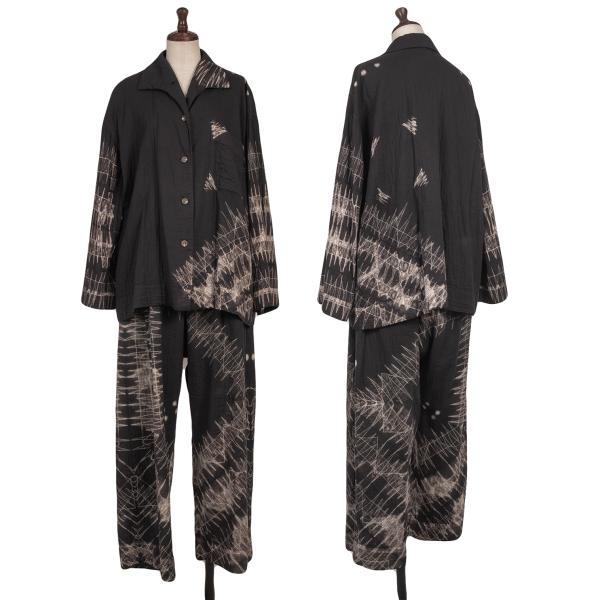 【中古】 イッセイミヤケISSEY MIYAKE 刺し子抜染プリントセットアップ 黒M【レディース】