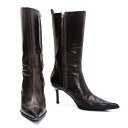 【中古】 ポリーニPOLLINI ウイングチップレザーロングヒールブーツ 焦げ茶35(22.5位)【レディース】(4)