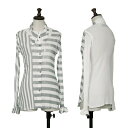 【中古】 イッセイミヤケ ミーISSEY MIYAKE me ボーダーストライプ製品染めプリーツシャツ 白緑1【レディース】(4)