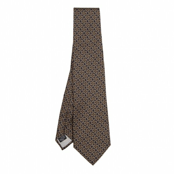 【中古】 フェンディFENDI 幾何学柄シルクネクタイ 紺黄【メンズ】