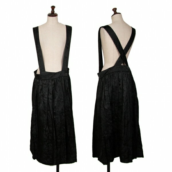 【中古】 コムコム コムデギャルソンCOMME des GARCONS ポリレーヨン和柄ジャガード吊りスカート 黒S【レディース】