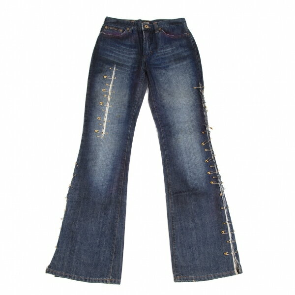 【中古】 ディーアンドジーD&G 安全ピンデザインフレアデニムパンツ インディゴ26【レディース】