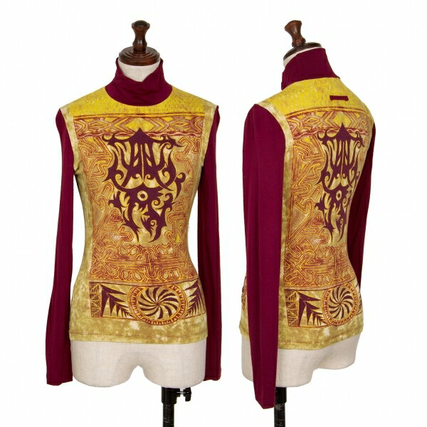 【中古】 ジャンポールゴルチエ ファムJean Paul GAULTIER FEMME トライバルプリントハイネックカットソー 黄ボルドーM【レディース】