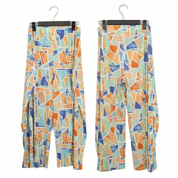 【中古】プリーツプリーズPLEATS PLEASE CANAL TROUSER 風景プリントワイドパンツ マルチ3【レディース】