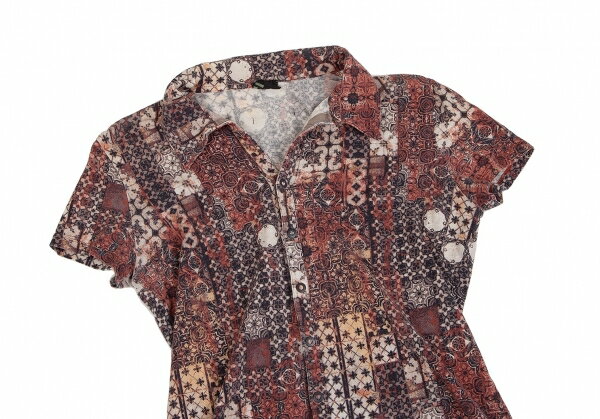 【中古】 ジャンポールゴルチエオムJean Paul GAULTIER HOMME コットン総柄スナップボタン鹿の子シャツ 茶他48【メンズ】