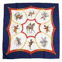 【中古】 エルメスHERMES カレ90 ECOLE FRANCAISE D'EQUITATION フランス国立乗馬学校 シルクスカーフ 紺【レディース】(4)
