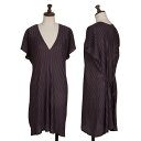 【中古】 プリーツプリーズPLEATS PLEASE プリーツウエストストラップVネックチュニック 紫3【レディース】(4)