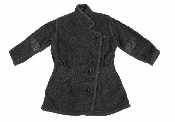 【中古】 イッセイミヤケISSEY MIYAKE ボアウールレザー切替ポケットデザインジャケット チャコール9【レディース】